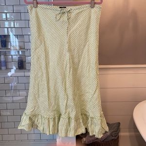 JCrew Green Linen Skirt with Raw Ruffled Hem
